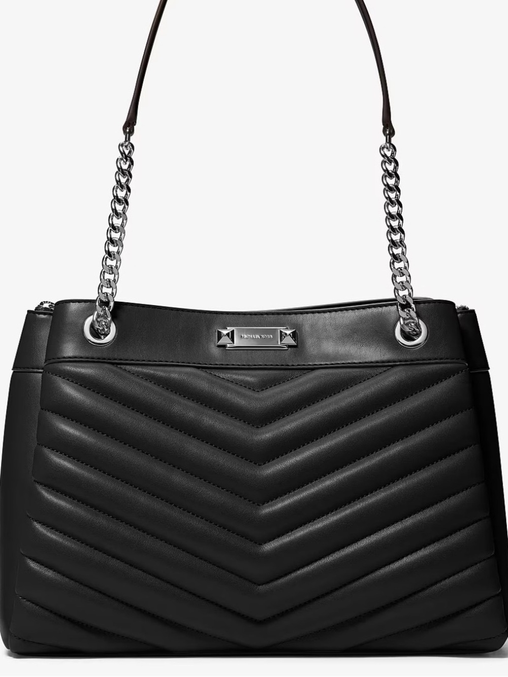 Michael Kors Black Quilted Chevron Leather Shoulder Bag with Chain Straps